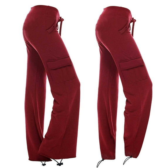 LEBONYARD Women's Pants Elastic Waist,Women Workout Out Leggings Stretch Waist Yoga Gym Loose Pants Trousers with Pockets Red L