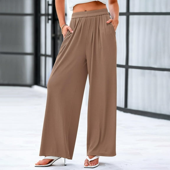 LEBONYARD Women's Pants Elastic Waist,Women's Solid Color Comfortable Casual Elastic Pants with A Waist and Long Pants Coffee XL