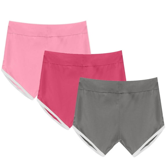 LEBONYARD Women's Plus Running Shorts,3PCS Women Yoga Shorts Pants Women Bandage Elastic Waist Casual Short Pants Pink XL