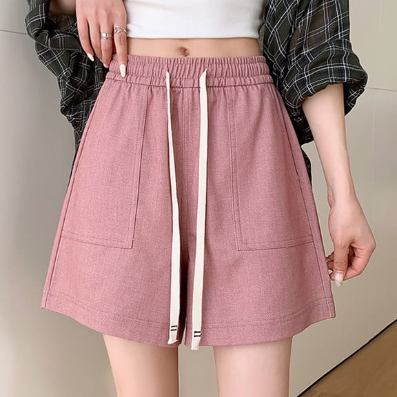 LEBONYARD Women's Plus Running Shorts,Fashion Women Sweat Shorts Summer Casual Loose Solid High Waist Short Pants Pink S