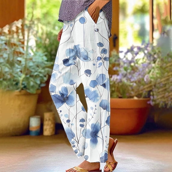 LEBONYARD Women's Plus Size Jegging,Caogo Pants Women High Waisted Joggers Sweatpants,Women'S Spring Printed Elasticated Waist Full Length Casual Pants Nine-Point Pants Multicolor XL