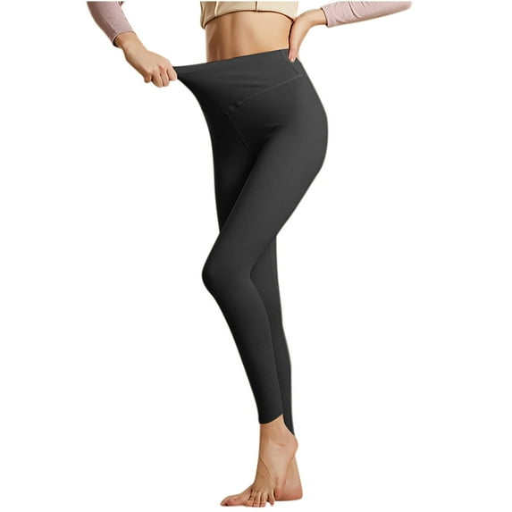 LEBONYARD Women's Plus Size Solid High Waist Full Length Leggings,Sweatpants for Women Clearance,Womens Winter Solid Color Plus Thick Coral Fleece Home Warm Pants Black L