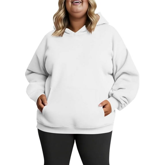 LEBONYARD Women's Plus Size Solid Hooded Sweatshirts Casual Long Sleeve Loose Fit Pocket Oversized Sweatshirts