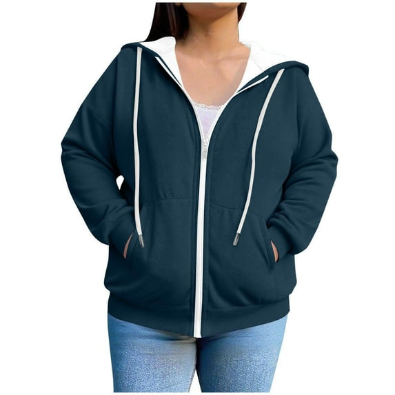 LEBONYARD Women's Plus Size Zip-Up Drawstring Hoodie Casual Solid Long Sleeve Loose Fit Pocket Oversized Sweatshirts