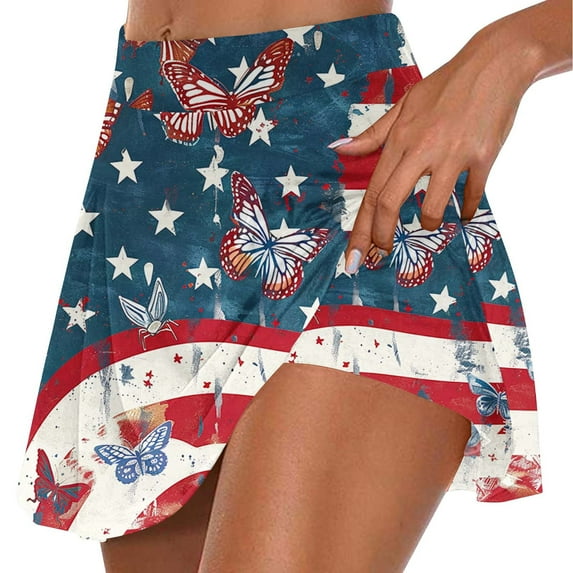 LEBONYARD Women's Quick-Dry Yoga Skort,Women's Summer Leaf Print Pleated Tennis Skirts Athletic Stretchy Short Yoga Fake Two Piece Trouser Skirt Shorts Multicolor S