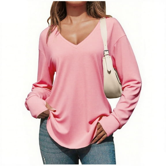 LEBONYARD Women's Round Neck Casual Solid Fashion Long Sleeve Soft 2025 Fall Winter Blouse Shirts