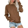 thumbnail image 1 of LEBONYARD Women's Round Neck Casual Solid Long Sleeve Loose Fit Pocket Sweatshirts, 1 of 4