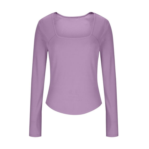 LEBONYARD Women's Round Neck Fashion TopsSoft Casual Solid Color Long Sleeve Blouse