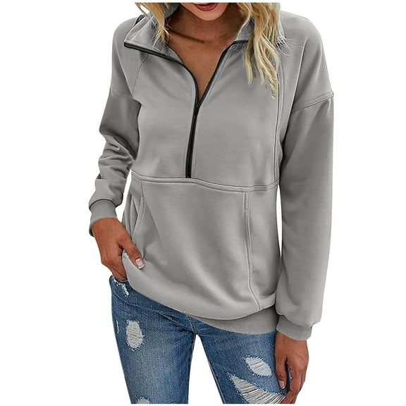 LEBONYARD Women's Round Neck Half Zipper Casual Solid Color Long Sleeve Pocket 2025 Fall Winter Sweatshirts