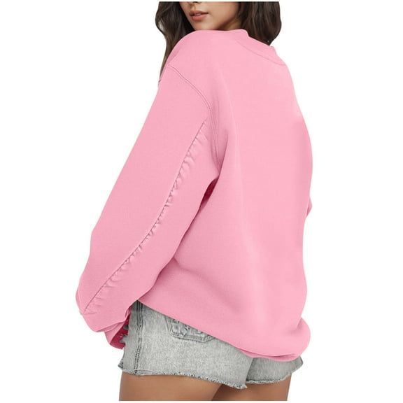 LEBONYARD Women's Round Neck Pullover Tops Solid Causal Long Sleeve Loose Fit Side Pleated 2025 Fall Winter Sweatshirts