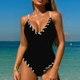 thumbnail image 1 of LEBONYARD Women’s Ruched One-Piece Swimsuit:Flattering & Stylish,Ladies' and Fashionable Solid Color Suspender Bikini Beach Swimsuit Black S, 1 of 4