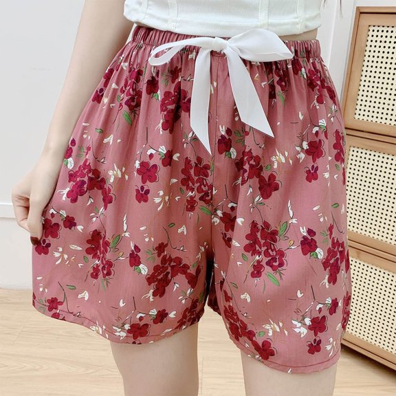 LEBONYARD Women's Running Shorts High Waisted,Women's Shorts for a Casual and Comfortable Outfit,Women's Printed Shorts Thin Sleepwear Shorts Home Shorts Sports Wearable Shorts Hot Pink Free Size