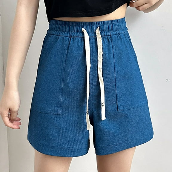 LEBONYARD Women's Running Shorts High Waisted,Women's Shorts with a Flattering and Unique Fit,Fashion Women Sweat Shorts Summer Casual Loose Solid High Waist Short Pants Blue S