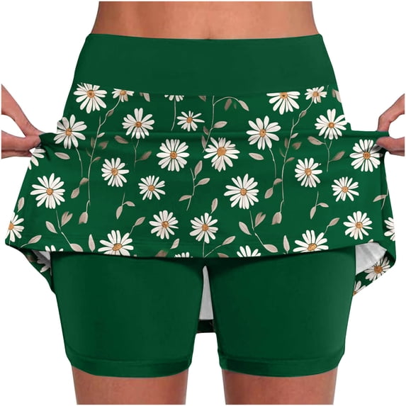 LEBONYARD Women's Seam-Free Comfort Yoga Skort,Women Solid Color Bottom Pants Floral Skirt Medium Waist Skirt Pants Sports Shorts Bottom Skirt Green S