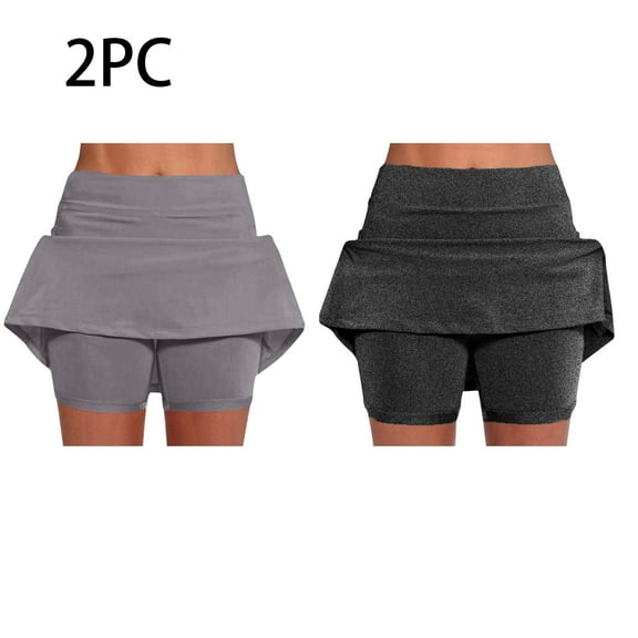 LEBONYARD Women's Seamless Waistband Yoga Skort,Women's New Color Mid-waist Skirt Pants Sports Casual Shorts Bottoming Skirt Pants Dark Gray XXL