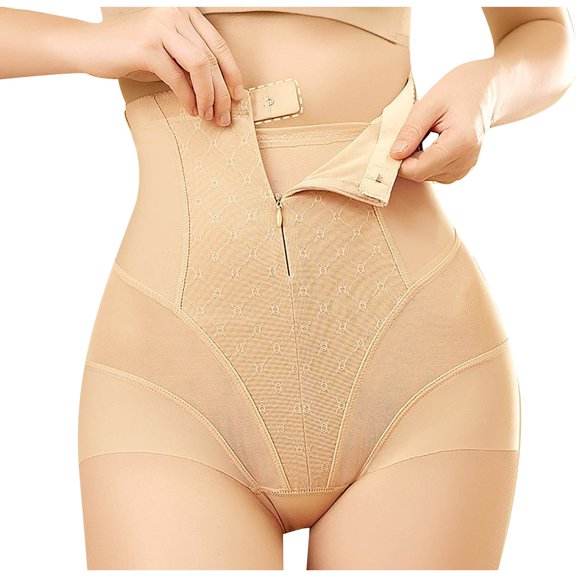 LEBONYARD Women's Shapewear Seamless Waist,Women's Zipper Buckle Waist Pants Nylon Underwear Thin Hip Lifting Pants Beige L
