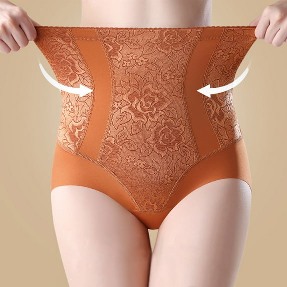LEBONYARD Women's Shapewear Shorts High Waist,Women's Brushed High Waisted Lace Waist Cinching and Hip Lifting Seamless Body Shaping Pants for Women Orange XXL