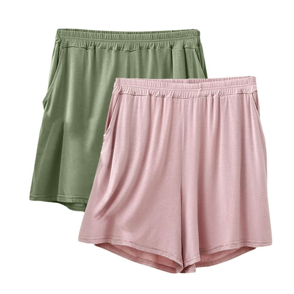 LEBONYARD Women's Shorts in Comfortable and Soft Materials,2PC Women's Summer Elastic Waist Thin Quarter Shorts Color Thin Style Casual Pajamas Loose Size Home Pants Army Green XXXL
