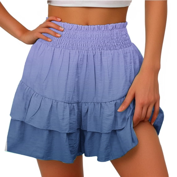 LEBONYARD Women's Shorts for a Cool and Comfortable Summer Day,Women's Summer Solid Color High Waisted Shorts with Floral Pleated Hem Casual Shorts Navy L