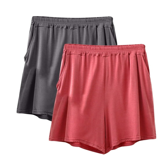 LEBONYARD Women's Shorts for a Fun and Trendy Outfit,2PC Women's Summer Elastic Waist Thin Quarter Shorts Color Thin Style Casual Pajamas Loose Size Home Pants Gray XXXXL