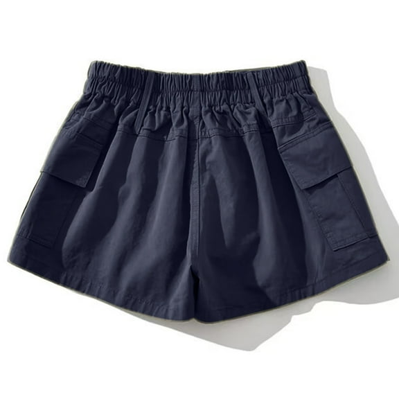 LEBONYARD Women's Shorts in Lightweight and Comfortable Fabrics,Womens Summer Casual Buttons Comfy Solid Color Elastic Waist Loose Shorts Pants Navy M