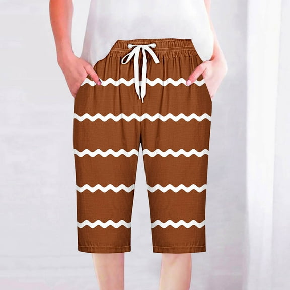 LEBONYARD Women's Shorts in Lightweight and Comfortable Materials,Women Shorts Casual Pants Straight Leg Drawstring Elastic Waist Loose Comfy Pants with Pockets Brown L