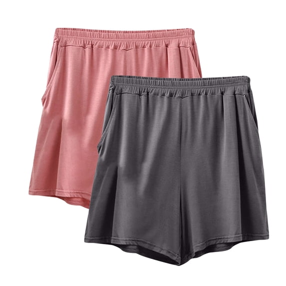LEBONYARD Women's Shorts in Trendy Colors,2PC Women's Summer Elastic Waist Thin Quarter Shorts Color Thin Style Casual Pajamas Loose Size Home Pants Gray XXXXL
