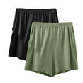 thumbnail image 1 of LEBONYARD Women's Shorts Wide Leg,Women's Shorts with Pockets for Convenience,2PC Women's Summer Elastic Waist Thin Quarter Shorts Color Thin Style Casual Pajamas Loose Size Home Pants Army Green XL, 1 of 2