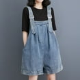 thumbnail image 1 of LEBONYARD Women's Shorts for a Fun Outfit,Women's Denim Jumpsuit Double Pocket Loose Casual Jumpsuit Shorts Strap Pants, 1 of 6