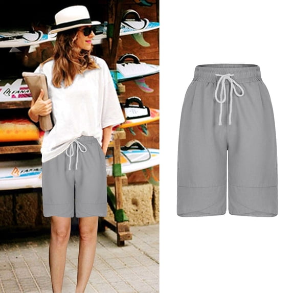 LEBONYARD Women's Shorts for a Relaxed and Comfortable Day Out,Women's Fashionable Solid Color Three Way Pants with Drawstring Shorts Gray XXL