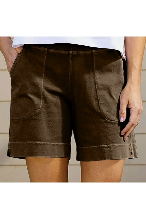 Women's Shorts in Popular Patterns,Women's Summer Solid Women's Pocket Casual Shorts Brown M
