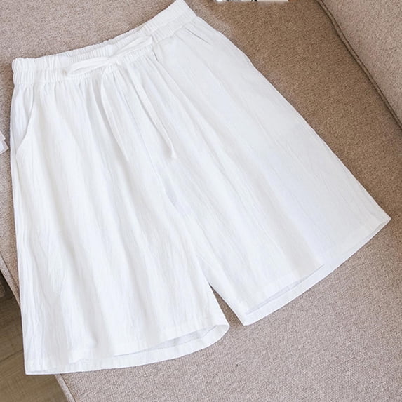 LEBONYARD Women's Shorts with Fun Prints,Women's Fashionable Printed Imitation and Linen Cropped Pants White XL