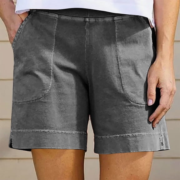 LEBONYARD Women's Shorts with a Modern Design,Women's Summer Solid Women's Pocket Casual Shorts Gray XL