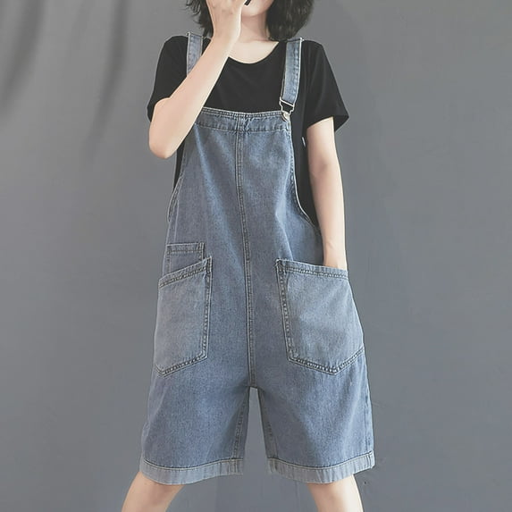 Black*Friday Womens Clothing Clearance under $5 LEBONYARD Women's Shorts with a Unique and Fun Design,Women's Denim Jumpsuit Double Pocket Loose Casual Jumpsuit Shorts Strap Pants