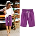 thumbnail image 1 of LEBONYARD Women's Shorts with a Unique and Stylish Pattern,Women's Solid Color Fashionable Temperament Five Part Pants and Shorts Purple XXXL, 1 of 3