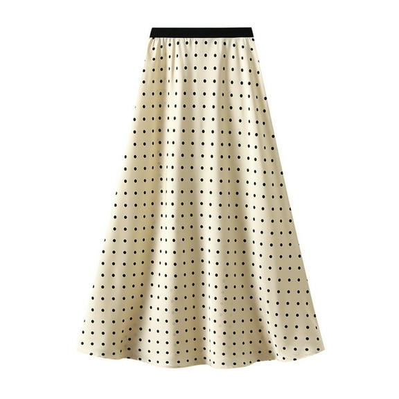 LEBONYARD Women's Skirt in Lightweight Material,Women's Summer Casual Polka Satin-line Fishtail Skirt Beige M