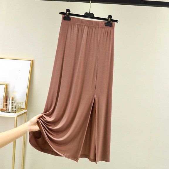 LEBONYARD Women's Skirt with Asymmetrical Hem,Ladies Solid Color Fashionable Aline Skirt No Half Skirt Side Slit Khaki XL