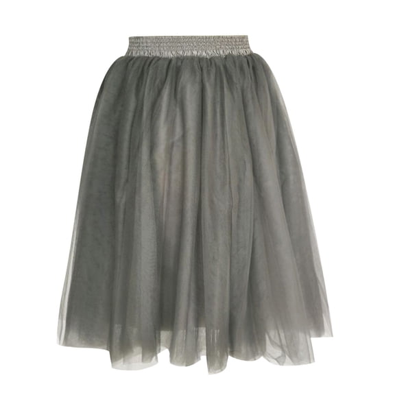 LEBONYARD Women's Skirt with Elastic Waistband,Womens Pleated Gauze Knee Length Skirt Adult Dancing Skirt Dark Gray S