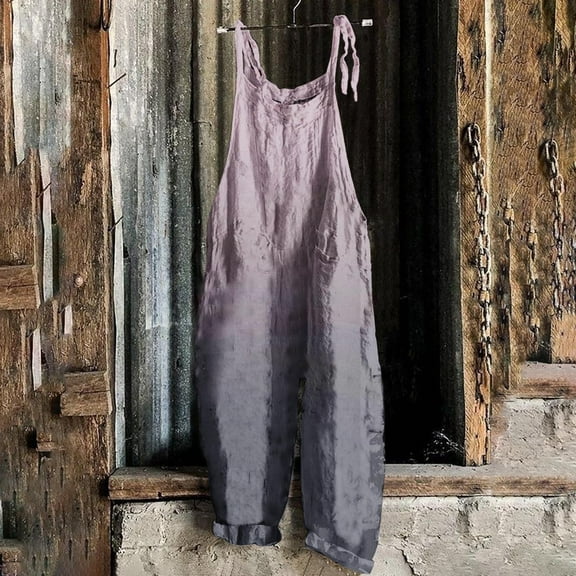 LEBONYARD Women's Strap Pants in Bold Colors,Ladies' Printed Sleeveless Casual Overalls Jumpsuit Jumpsuit Pants Purple M