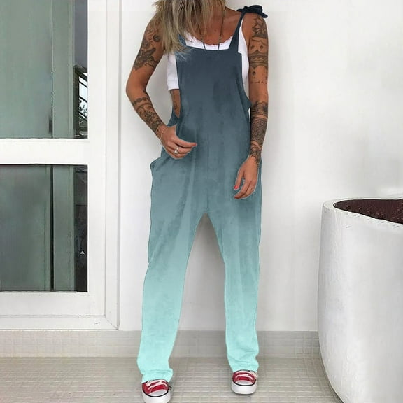LEBONYARD Women's Strap Pants in Solid Color with Pockets,Women's Fashionable Printed Loose Casual Jumpsuit Overalls Multicolor L