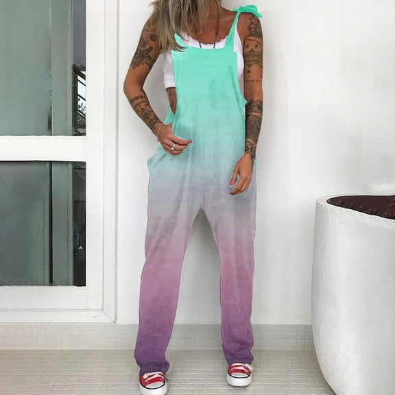 LEBONYARD Women's Strap Pants in Stylish Design,Women's Fashionable Printed Loose Casual Jumpsuit Overalls Multicolor S