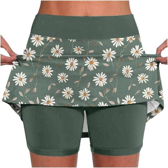 LEBONYARD Women's Stretchy Flared Yoga Skort,Women Solid Color Bottom Pants Floral Skirt Medium Waist Skirt Pants Sports Shorts Bottom Skirt Gray XXL