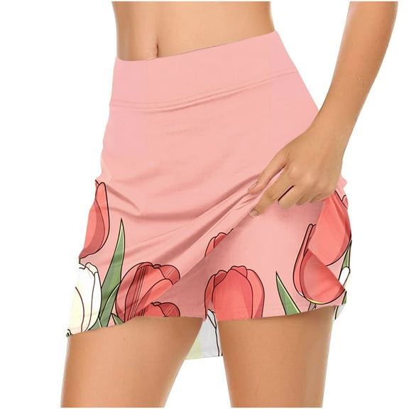 LEBONYARD Women's Stylish Flared Yoga Skirt with Shorts,Ladies' Printed Mid Waist Sports and Leggings Multicolor XL