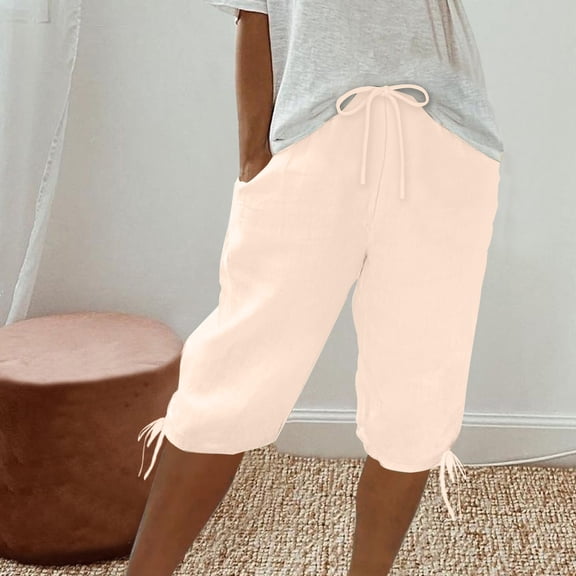 LEBONYARD Women's Summer Lounge Capris,Women's Solid Color Shorts Casual Women's Shorts Capris Khaki M