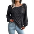 thumbnail image 1 of LEBONYARD Women's Sweaters V-Neck Pullover Long Sleeve,Womens Lightweight Sweaters,Fashion Women Casual Solid Long Sleeve Loose Round Neck Sweater Pullver Button Blouse Autumn Tops Black M, 1 of 1