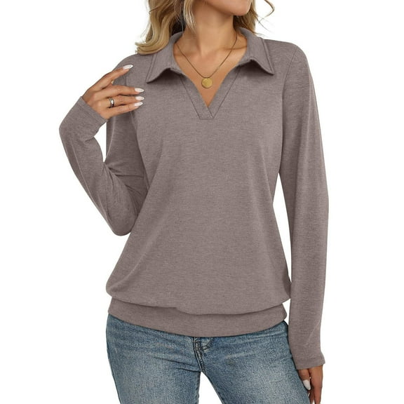 LEBONYARD Women's Trendy Chic Lapel V-Neck Knitted Long Sleeved Solid Colored Casual Loose Warm Fitting Fashion Ladies Fall Winter Pullover Tops