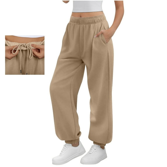 LEBONYARD Women's Trendy Clearance Inside Drawstring Elastic Waist Solid Long Straight Leg Leisure Pockets Sports Joggers Sweatpants,Sizes S-2XL