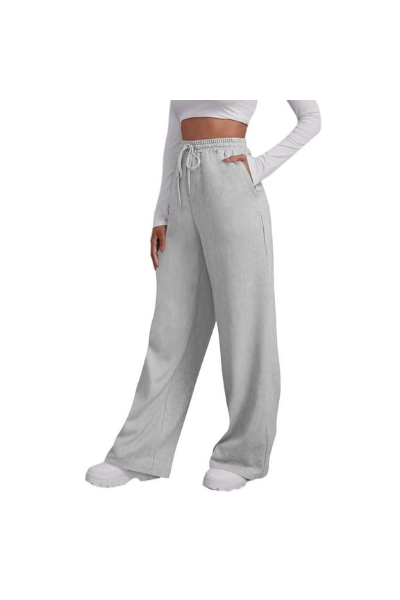 Women's Trendy Clearance Plus Size Drawstring Elastic Waist Solid Wide Leg Leisure Pockets Sports Joggers Loose Sweatpants,Sizes S-5XL