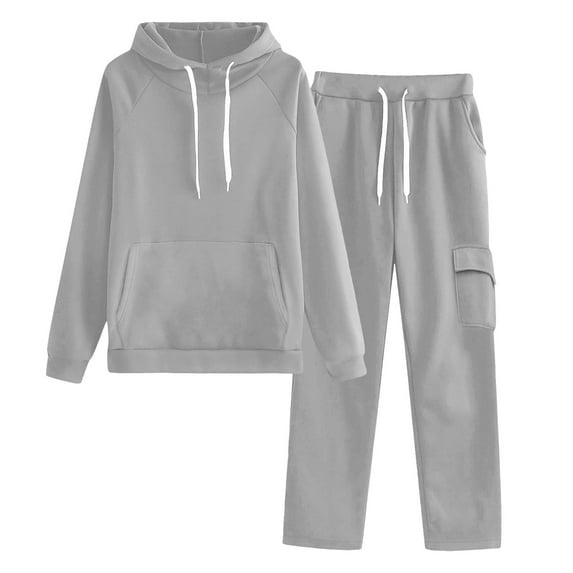 LEBONYARD Women's Trendy Clearance Sweatshirts And Sweatpants Set Drawstring Hooded Solid Pullover Sweatshirts And Tight-Waist Pockets Sweatpants