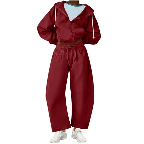 LEBONYARD Women's Trendy Clearance Sweatshirts And Sweatpants Set Zipper Drawstring Hooded Solid Color Sweatshirts And Joggers Sweatpants,Sizes S-2XL